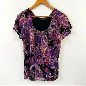 Apt 9 purple and black paisley print short sleeved shirt